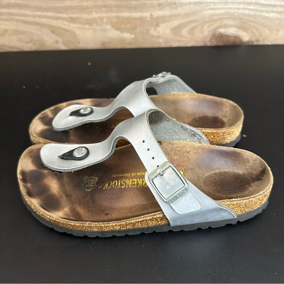 Birkenstock Women Sandals Shoes Gizeh Grey Silver Patent Leather EU 36 Thong - Picture 3 of 10
